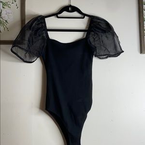 Black puff sleeve bodysuit